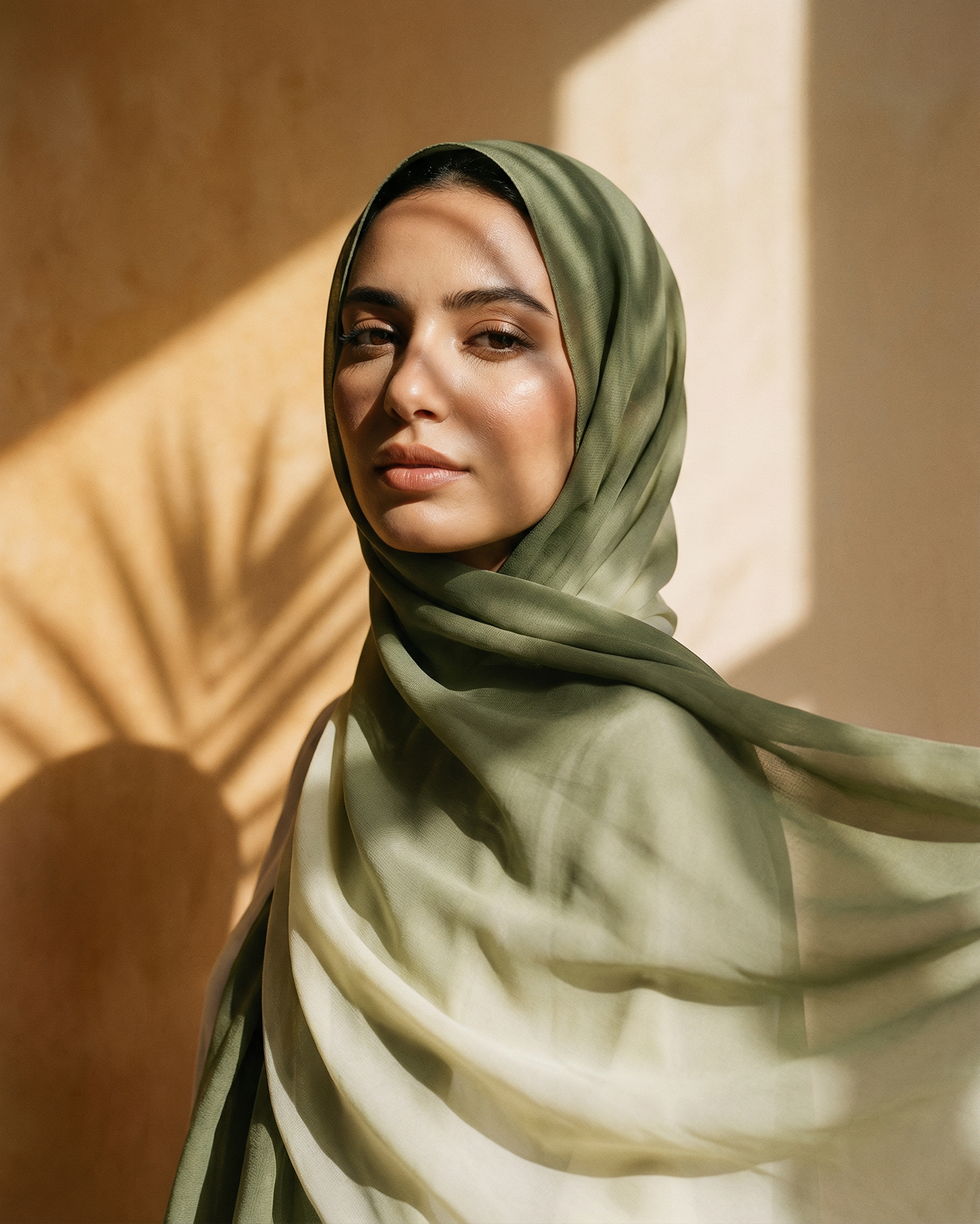 foulard femme rose Brume d'olive porté par femme marocaine collection Souffle de Couleurs LAZNA 